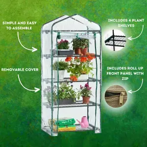 Kingfisher 4 Tier Garden Greenhouse With Roll Up Door Cover 130cm x 50cm x 45cm