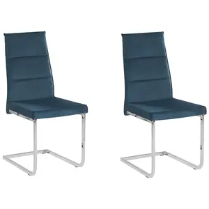 Set of 2 Dining Chairs ROCKFORD Velvet Blue