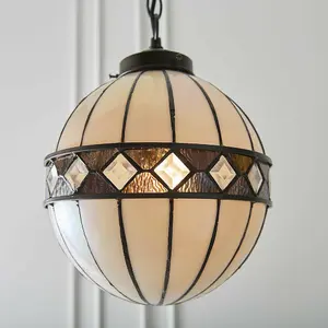 Tiffany Glass Hanging Ceiling Pendant Light Bronze & Natural Globe Shade i00117