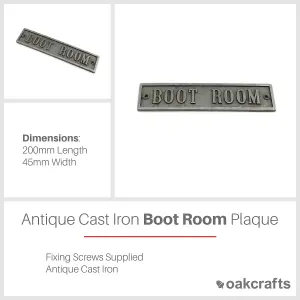 Oakcrafts - Antique Cast Iron BOOT ROOM Plaque - 200mm x 45mm