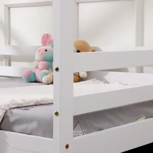 Teddy Kids Childrens Wooden House Treehouse Single Bed Frame With Guest Trundle Bed (White)