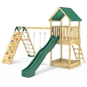 Rebo Modular Wooden Climbing Frame Adventure Playset - Swing and Climb Haldon