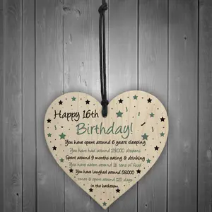 Red Ocean Funny 16th Birthday Gift For Daughter Son Wood Heart Novelty 16th Birthday Card