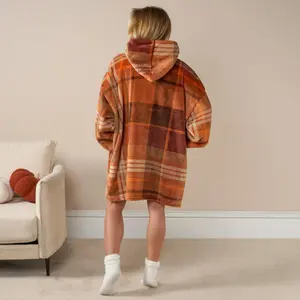 Tartan Hoodie Blanket Oversized Sweatshirt Throw Warm Winter Check Sherpa Fleece