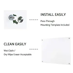 Dry Wipe Frameless Glass Whiteboard 45cm x 60cm Dry Erase Non Magnetic White