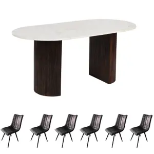 Luxor Mango Wood Dining Table Set 170Cm With Marble Top And 6 Chairs