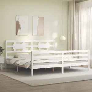 Berkfield Bed Frame with Headboard White Super King Size Solid Wood