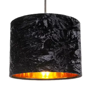 Modern Black Crushed Velvet 8 Table/Pendant Lampshade with Shiny Copper Inner