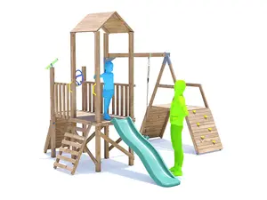 Dunster House Climbing Frame with Swing, Slide, Climbing Wall FrontierFort Low