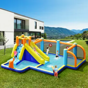 Costway Giant Soccer-Themed Inflatable Bouncer Backyard Wet Dry Combo Slide Jump House