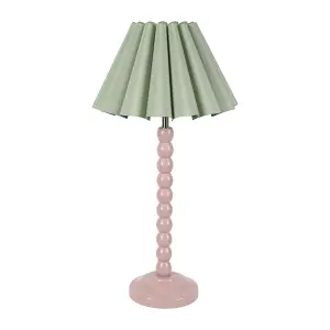 ValueLights Bobbins Painted Rose Table Lamp with Sage Green Scallop Tapered Lamp Shade and LED Bulb