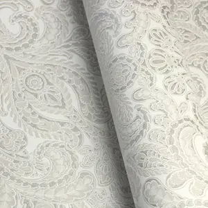 Galerie Adonea Ares Antique White Metallic Damask 3D Embossed Wallpaper Roll