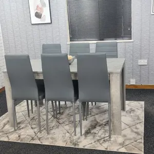 Grey Dining Table and 6 Chairs Stone Grey Effect Kitchen Dining Set for 6