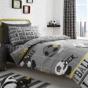 Football Polyester Graphic Print & Text Duvet Cover Set with Pillowcases Grey / Single Duvet Cover + 1 Standard Pillowcase