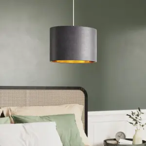 GoodHome Bodmin Charcoal Gold effect Oval Lamp shade (D)30cm