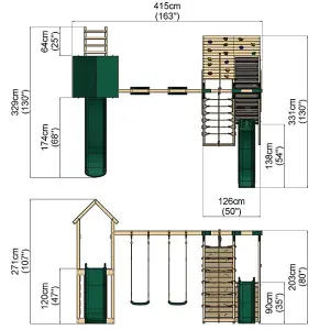 Rebo Wooden Climbing Frame with Swings, 6+8FT Slides & Climbing Wall - Hayes