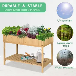 Outsunny Wooden Herb Planter Stand 8 Cubes Bottom Shelf Raised Bed Natural