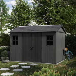 Keter Newton Plus Horizontal 13x7.5 ft Apex Grey Plastic 2 door Shed with floor & 2 windows (Base included)