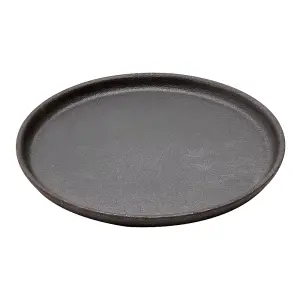 24cm Dia Black Frying Pans Round Cast Iron Grill Pan with 25cm Dia Wooden Tray