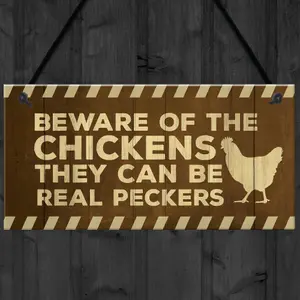 Beware Of The Chickens Sign Funny Chicken Coop Sign Home Plaque Family Gift