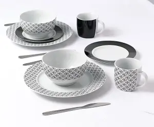 16pc Geo Black & White Dinner Set