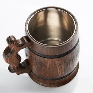 Handmade Large Oak Wooden Tankard Mug - Metal Lining, Amazing Craftsmanship, and Quality Materials - Heavy Duty & Long-Lasting Mug