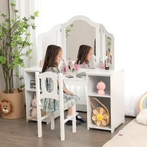 Costway 2-in-1 Kids Vanity Table & Chair Set Makeup Table Dressing Table Desk