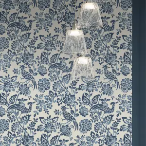 Laura Ashley Dark Seaspray Blue Adain Palace Smooth Wallpaper