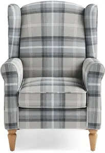 Dunelm Oswald Check Wingback Armchair, Country, Grey Oswald Wingback, Textured Weave Fabric