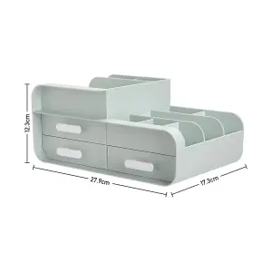 Green 3 Drawers Multifunctional Plastic Makeup Storage Desk Organizer for Stationery Marker Pens