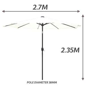 GlamHaus Garden Parasol Solar LED 2.7M ,Tilting Table Umbrella with Crank Handle, Protection UV40, Includes Parasol Cover- Cream