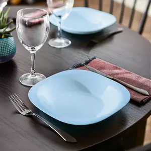 URBNLIVING 27cm Diameter Light Blue Set of 6 Square Opal Glass Dinner Plates