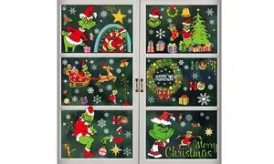 116 PCS Grinch Merry PVC Christmas Window Stickers