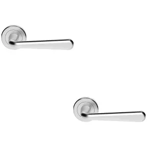 2 PACK - Premium Smooth Rounded Door Handle Set - Satin Chrome Designer Lever Round Rose