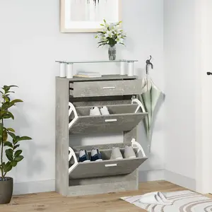 Berkfield Shoe Cabinet Concrete Grey 63x24x104 cm Engineered Wood