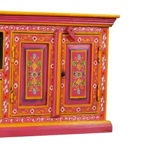 Berkfield TV Cabinet Solid Mango Wood Pink Hand Painted