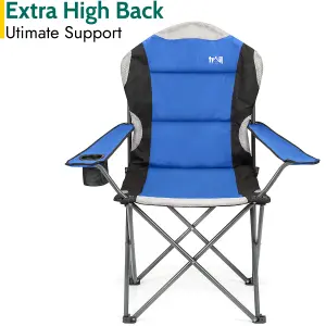 Folding Camping Chair Deluxe Padded High Back Portable Garden Fishing Trail - Blue