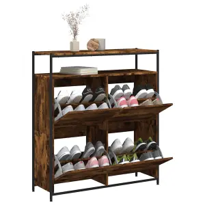 Berkfield Shoe Cabinet with 4 Flip-Drawers Smoked Oak 100x34x112 cm