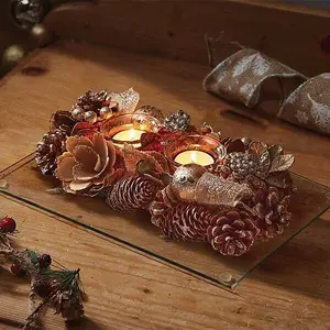 Christmas Tealight Candle Holder with Pinecones