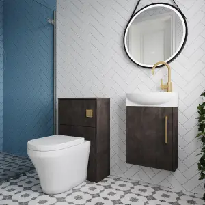 Power Cloakroom Bundle - Left Wall Hung Vanity Unit, Concealed Cistern WC Unit, Toilet & Tap, 440mm - Slate/Brass - Balterley