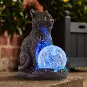 Solar Powered Garden Ornaments Outdoor Cat Statue With Multicoloured LED Lights Weatherproof Durable Animal Solar Garden Lights