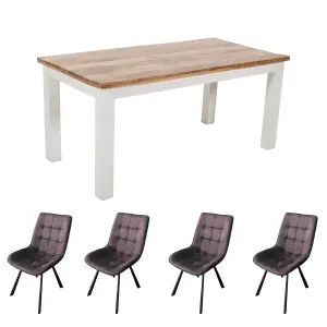 Bianco Solid Mango Wood White Dining Table Set 170Cm With 4 Chairs