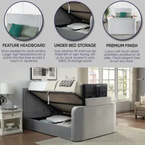 Grey Velvet Ottoman TV Bed With Storage and Pocket Sprung Mattress