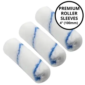 3pc 4" Paint Roller Replacement Woven Polyester Refill Sleeve Medium Pile (100mm)