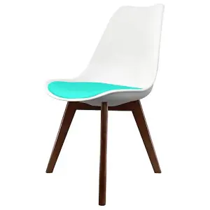 Soho White & Aqua Plastic Dining Chair with Squared Dark Wood Legs