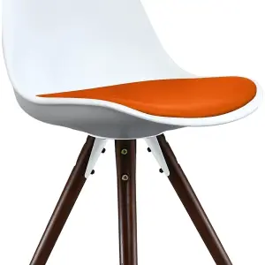 Soho White & Orange Plastic Dining Chair with Pyramid Dark Wood Legs