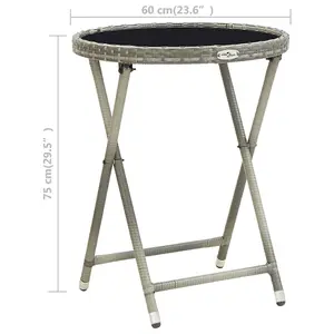 Berkfield Tea Table Grey 60 cm Poly Rattan and Tempered Glass