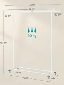 SONGMICS Clothes Rack On Wheels, Heavy Duty Clothes Rail, With Extendable Hanging Rail, 90 Kg Load Capacity, Classic White