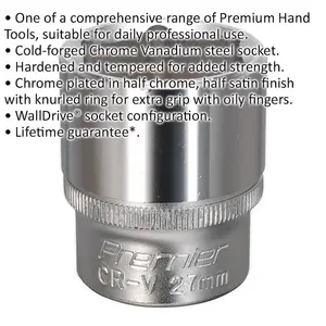 Premium 27mm Steel Drive Socket - Durable Chrome Vanadium Wrench Tool for Professionals