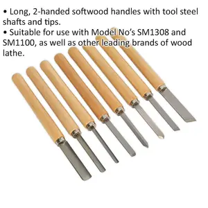 Professional 8 Piece Wood Turning Chisel Set with Durable Steel Shafts and Comfortable Handles